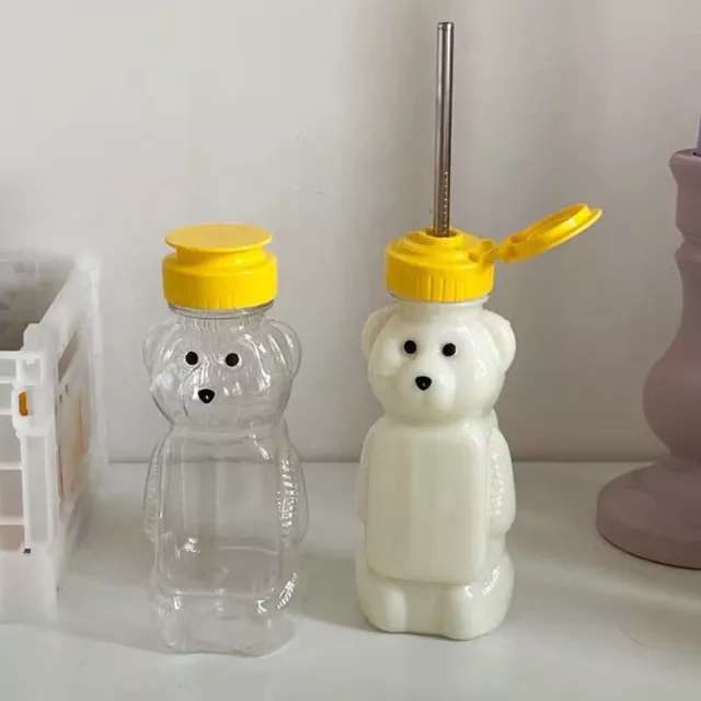 Little Bear Plastic Water Bottle Transparent Straw Water Cup with Straw for Kids