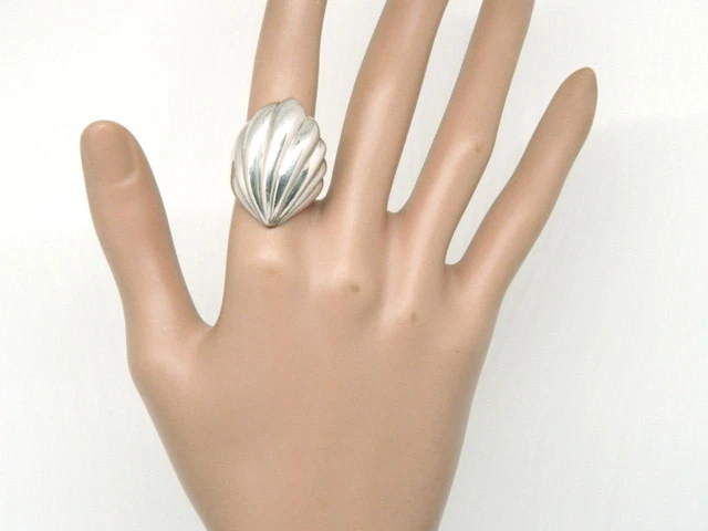 BOLD Taxco Mexico Sterling Silver SEASHELL Scallop Modernist Band Ring size 5.25