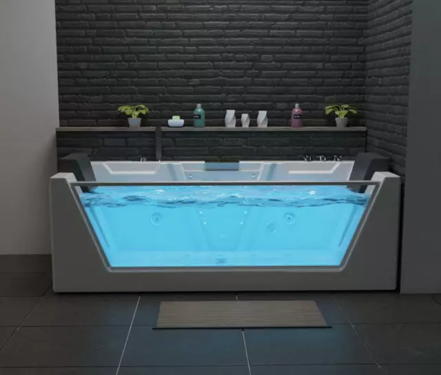 Lujo whirlpool Bañera Con Cristal LED Ozono Calefacción 180x88 Izquierda Derecha 2