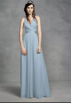 White by Vera Wang Halter Mist Blue Chiffon Bridesmaid Wedding dress size 14
