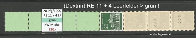 RM' Brandenburger Tor 20 Pfg MiNr. 507v R RE 11 + 4 LF / RG 1000 grün postfrisch