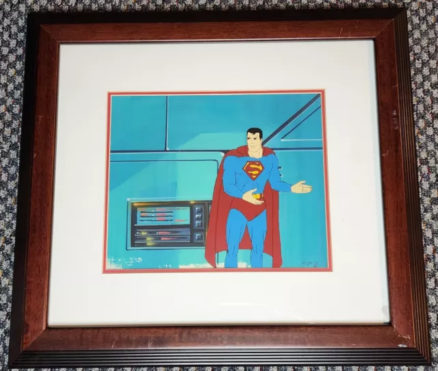 Superfriends Production Animation Cel Of Superman Framed Hand Painted Background