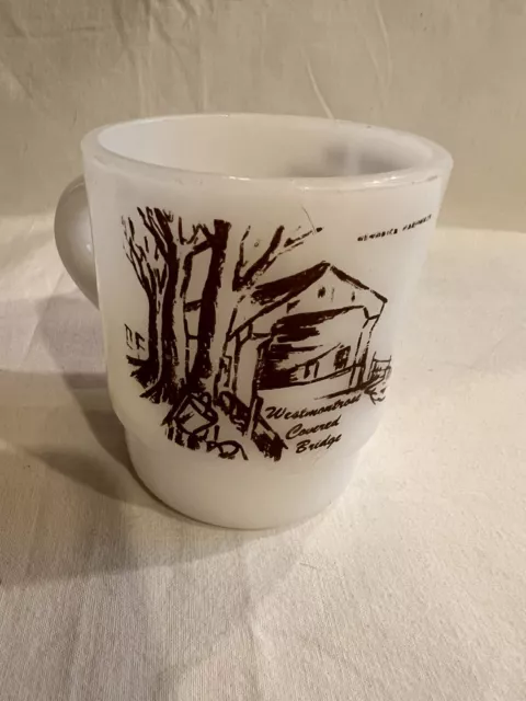 1970's Anchor Hocking FIRE KING Mug ~ Milk Glass ~ Maple Syrup Festival RARE