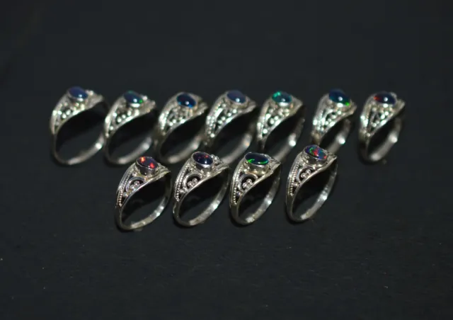 Wholesale 11Pc 925 Sold Sterling Silver Natural Black Ethiopan Opal Ring Lot B
