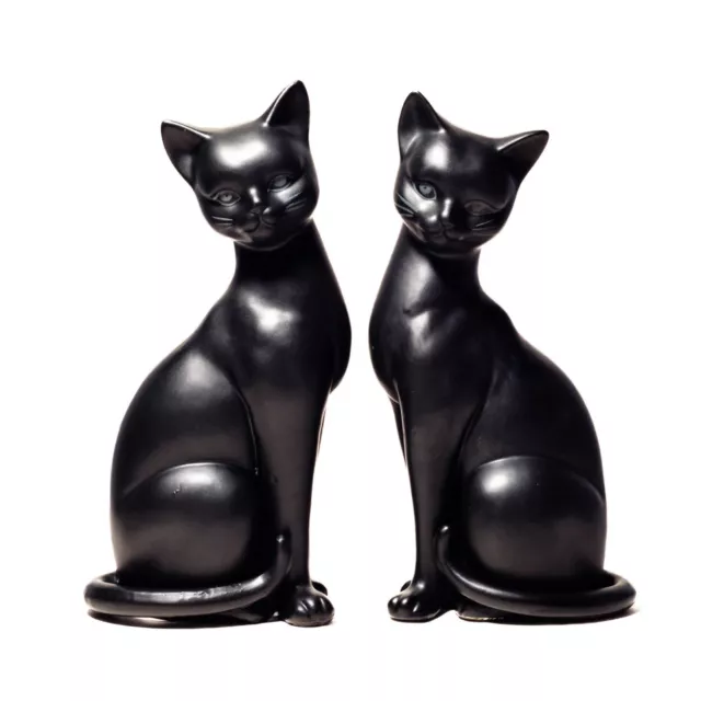 Vintage Hand Painted Lenwile Ardalt Ceramic Black Cat Figurine Set of 2, 7219-N