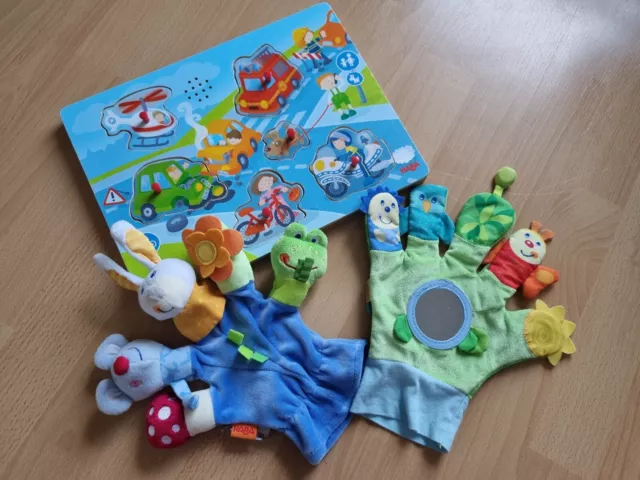 ❤Baby Spielzeug Paket Haba Spielhandschuhe Holzpuzzle mit Geräuschen 0-24Monate❤