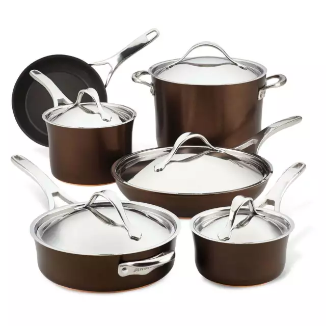 Anolon Nouvelle Copper Luxe Nonstick Induction 11 Piece Cookware Set Sable