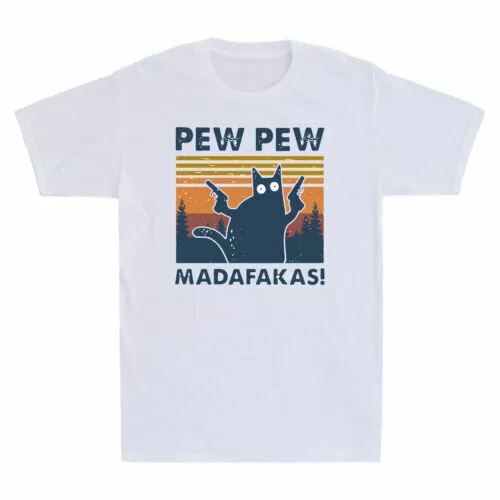 Pew Pew Madafakas Funny Black Cat Gangster with Gun Meme Vintage Men's T-Shirt