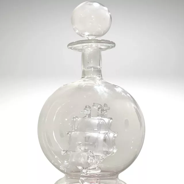 Ship In A Bottle Decanter Blown Glass Three Masts with Stopper Vintage
