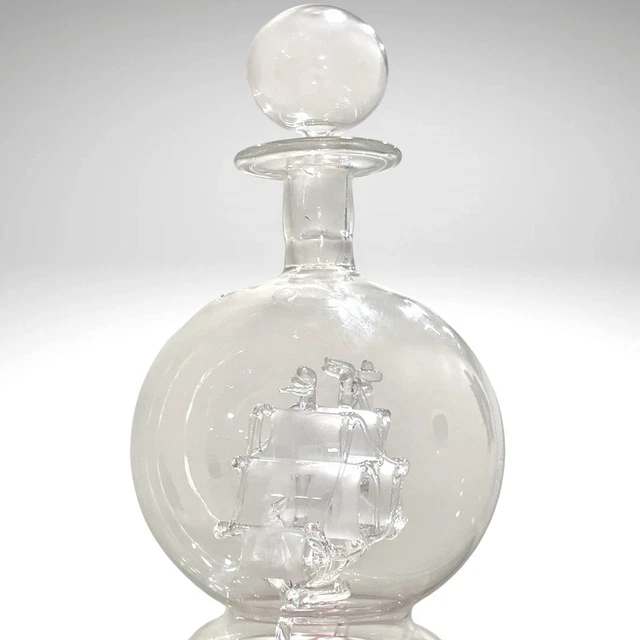 Ship In A Bottle Decanter Blown Glass Three Masts with Stopper Vintage Ship In A Bottle Decanter Blown Glass Three Masts with Stopper Vintage