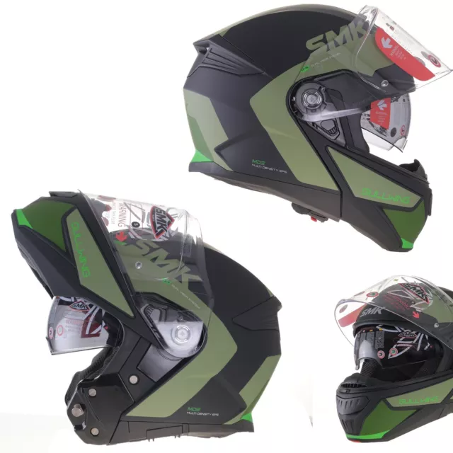 CASCO MODULARE SMK Senza Scatola Nuovo Verde Nero DOPPIA VISIERA Taglia S