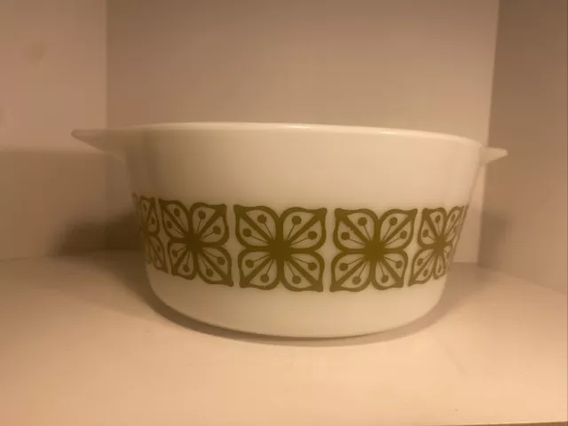 Vintage Pyrex Verde Green Square Flowers Casserole Dish No Lid 474-B 1 1/2 QT