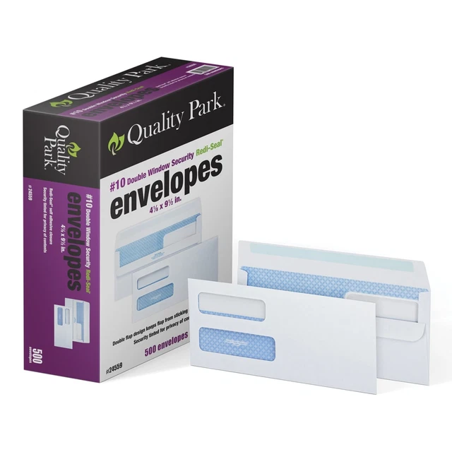Quality Park #10 Double-Window Self-Seal Security Envelopes, For Business Sta...