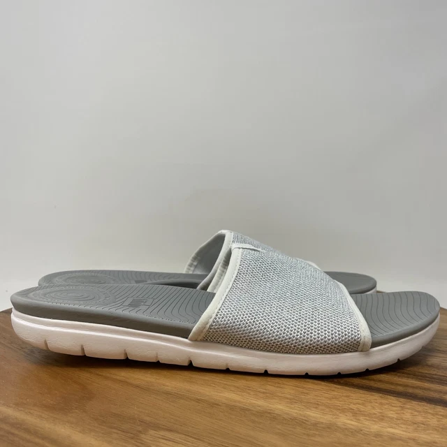FitFlop Uberknit Womens Size 10 White/Silver Flip Flop Toe Thong Sandals