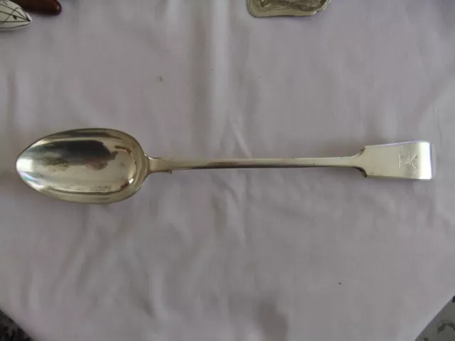 Antique Large Basting Spoon Fiddleback Pattern Silver Plated Benetfink London