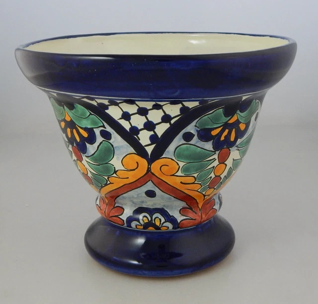 Mexican Ceramic Footed Planter Pot Garden Hand painted Talavera # 21 2