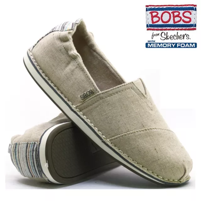 LADIES SKECHERS BOBS Memory Foam Comfort Canvas Plimsolls Pumps