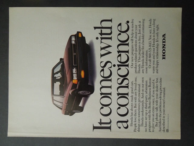 1984 HONDA Automobiles Magazine Ad - It Comes With A Conscience