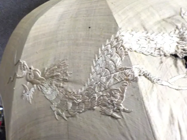 Antique Parasol Umbrella Embroidery Dragon Bamboo Horn Handle for Repair, Parts