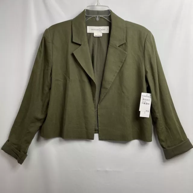 Treasure & Bond Jacket Womens S Linen Blend Blazer Olive Green Sarma Cropped NEW