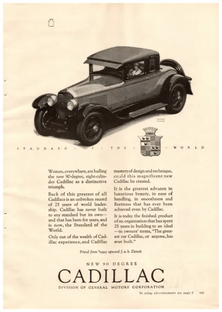 1926 Cadillac Vintage Print Ad New 90 Degree Standard Of The World Greatest