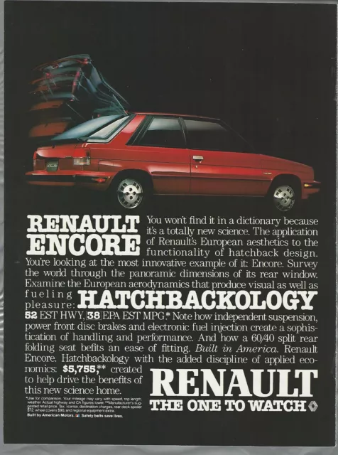 1984 RENAULT ENCORE advertisement, Renault ad, red hatchback, American Motors