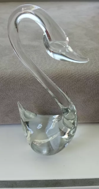 Vintage Art Glass Swan Clear Crystal  Bird Figurine Sculpture 7.5"