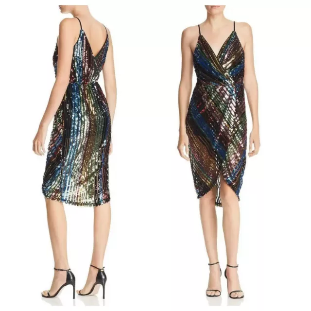 JOA Women's Striped Multicolor Sequin Cocktail Dress Small zmedium 6-8 Mesh