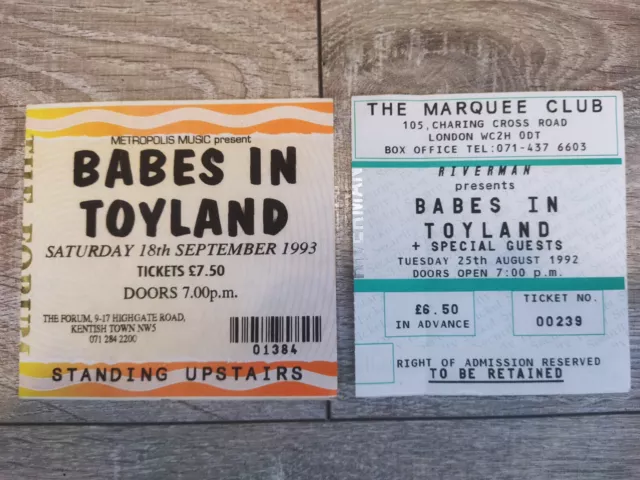 BABES IN TOYLAND 2 x concert Ticket London 25.08.1992 Marquee 18.09.1993 Forum