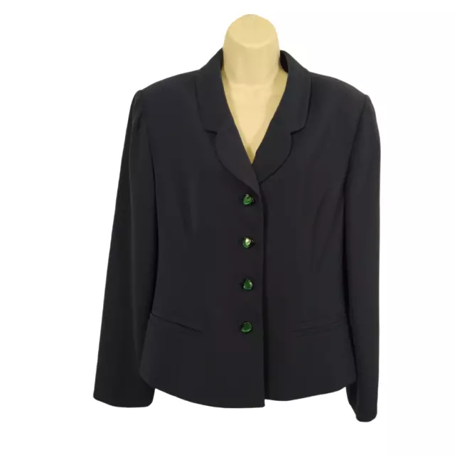 Albert Nipon Women's Top Navy Blue Collar Blazer Petite Suits Long Sleeve Sz 14P