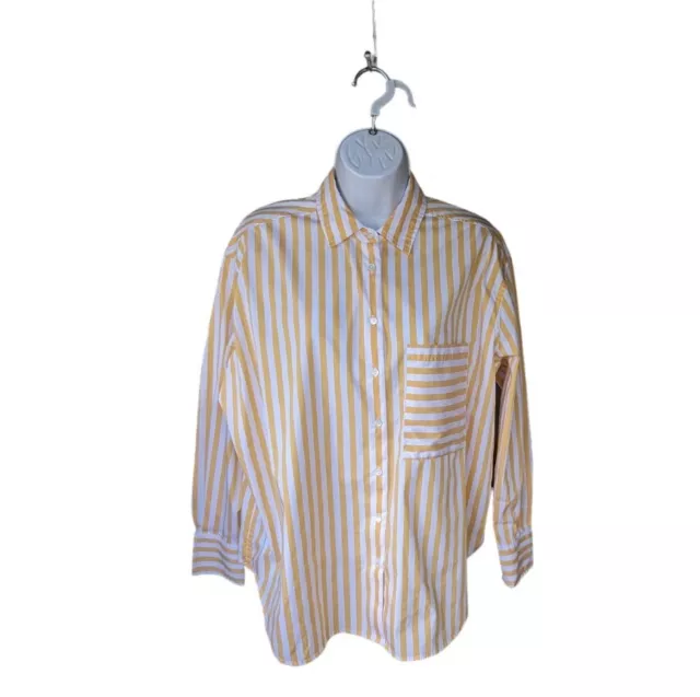 Ayr Shirt Women The Deep End Yellow White Stripe Long Sleeve Button M Medium