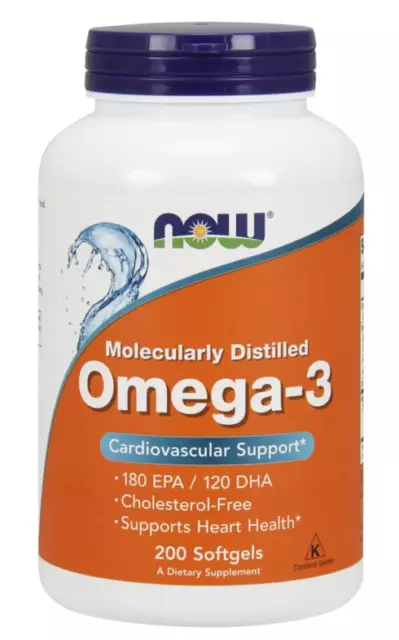 Now Foods Omega 3 Fischöl EPA DHA Molecularly Distilled 1000mg 200 Softgelkapsel