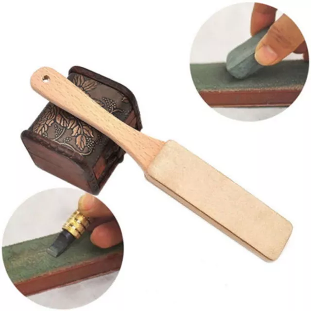 Dual Sided Leather Blade Strop Cutter Razor Sharpener Polishing Wooden Handle'