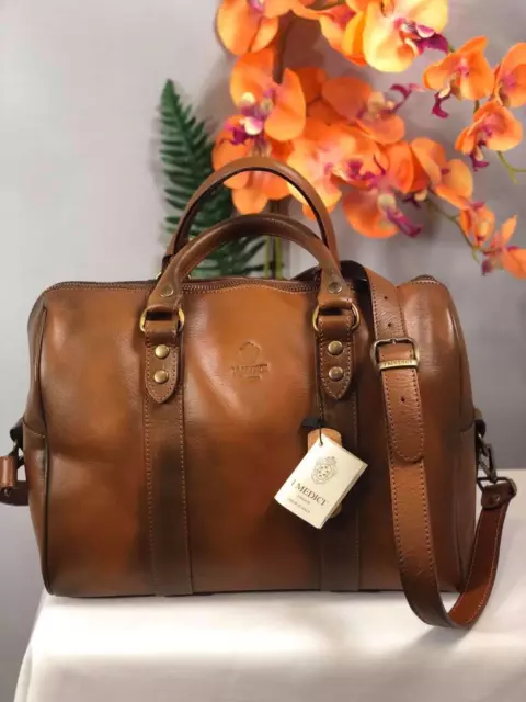 NWT I MEDICI Brown Italian Genuine Leather Medium Satchel Bag Made in Italy