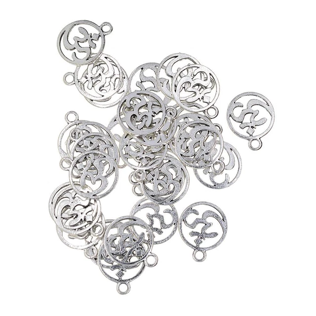 30 Stücke Tibetan Silber Aushöhlen Om Yoga Runde Charms Anhänger Halskette