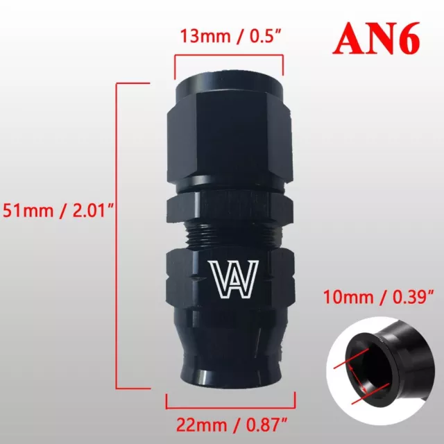 Aluminum -6AN 3/8" Tube To Female Adapter W/ Brass Ferrule compression Black AWS