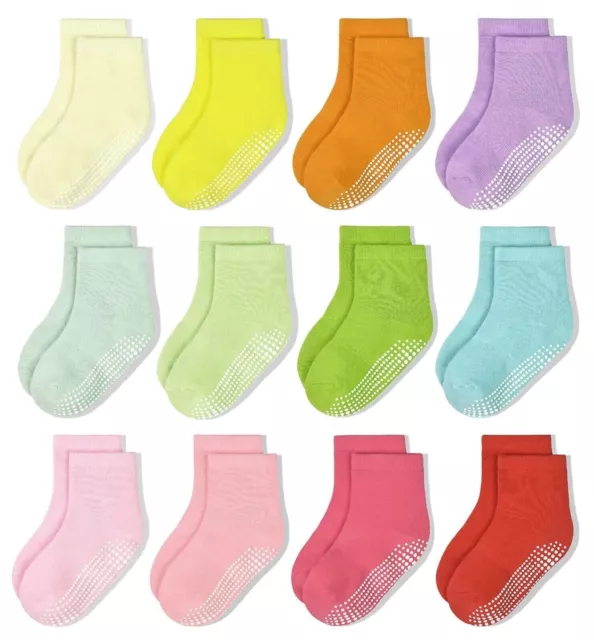 Non-Slip Toddler Socks With Grips Kids Anti Slip Sticky 1-3T multicolor  12 Pair