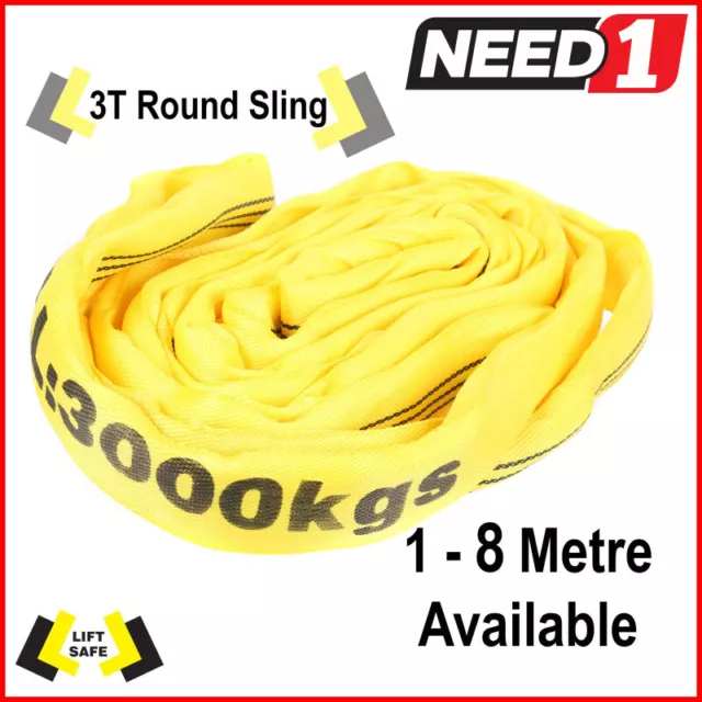 LIFT SAFE - 3T - Round Lifting Slings - 1m to 8m - 100% Polyester - Test cert