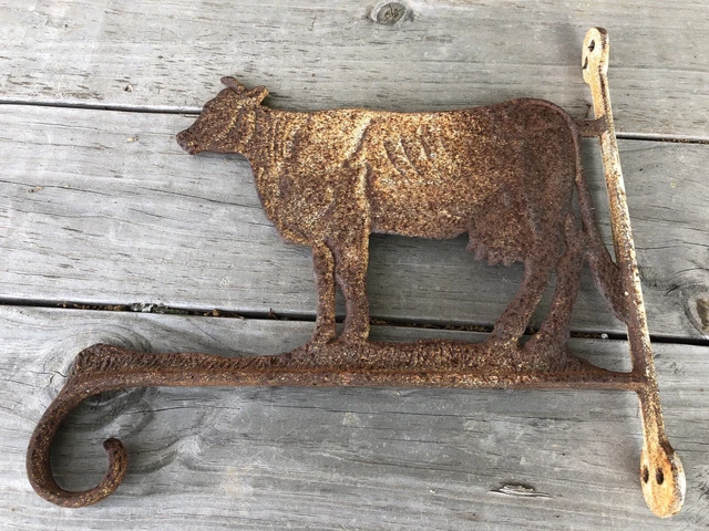 Antique Vintage Cast Iron Cow Bracket Wall Mount Hook Plant Sign Hanger 2