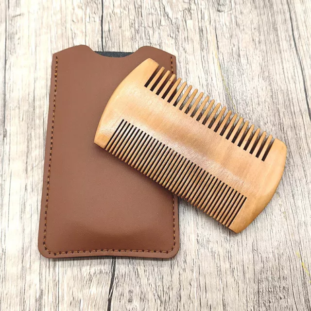 Cepillo peine artesanal para barba de madera bigote para hombre con estuche de cuero PU ZC