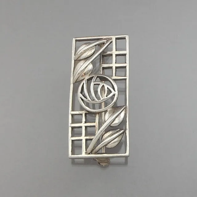 Vintage Arts and Crafts Mackintosh Style Rose Design Pin Brooch Sterling Silver