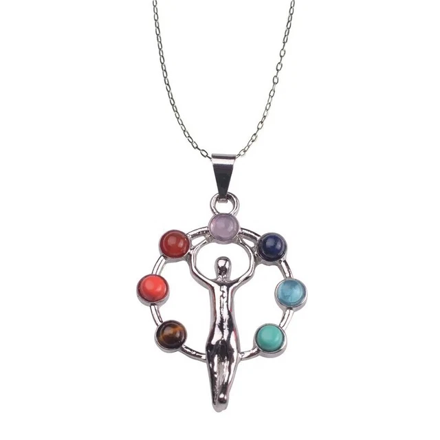 7 Chakra Stones Natural Stone Pendant Tree of Life Semi Precious Choker Necklace