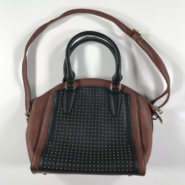 Sondra Roberts Squared Handbag Black Brown Gold Studded Leather Satchel SR2