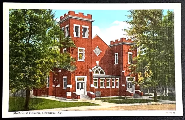 GLASGOW KENTUCKY Methodist Church Vintage Unused Linen Postcard Barren Co KY