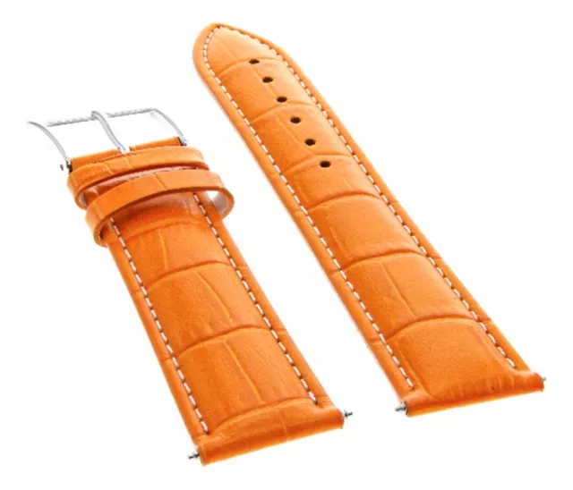 18Mm Leather Watch Band Strap For Invicta Pro Diver Watch Orange White Stitching