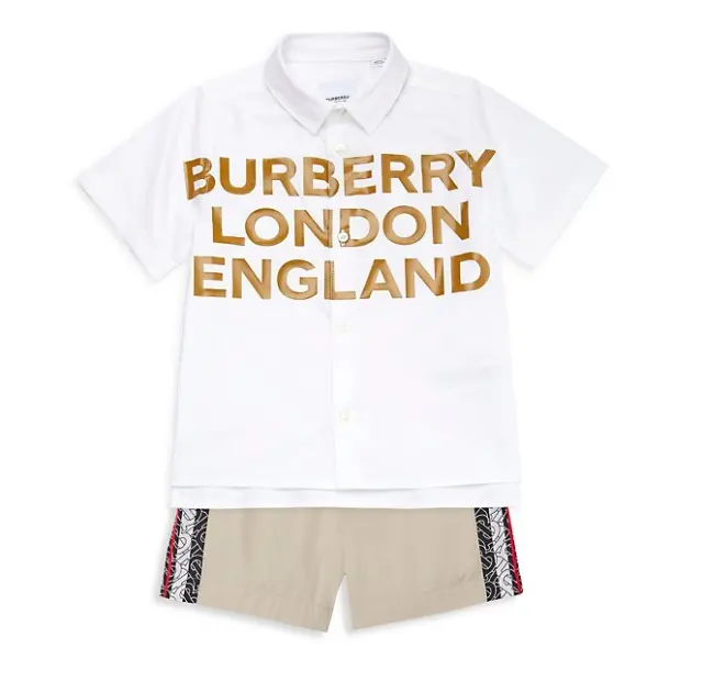 Burberry Boy Graphic Logo Lettering Short Sleeve Button Shirt White Size 12Y NWT