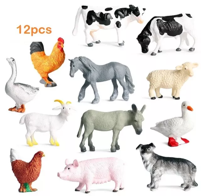 12pcs Cow Chicken Dog Pig Goat Animal Toy PVC Action Figure Doll Kids Toys Gifts