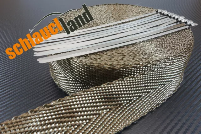 Basalt Hitzeschutzband 50mm 1400°C  5,10,15,20,30m + Binder *** Auspuffband Wrap