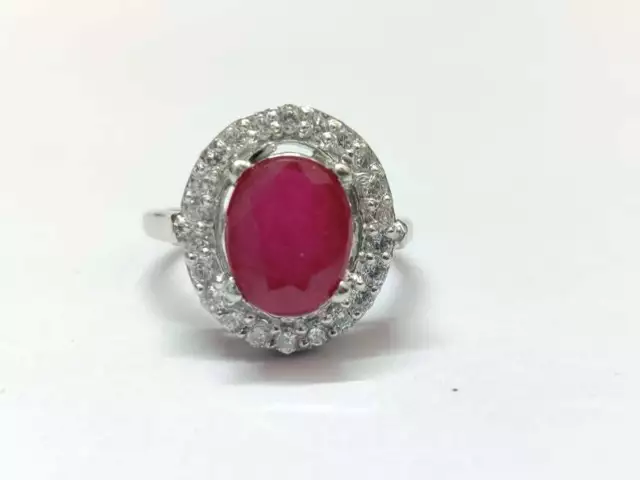 Large Glass Filled Ruby Ring 5 Ct Ruby Ring 9x11 Ruby Cluster Ring Silver Ring