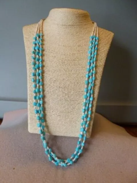 Vintage Natural Sleeping Beauty Turquoise Nugget Three Strand Navajo Necklace Vintage Natural Sleeping Beauty Turquoise Nugget Three Strand Navajo Necklace